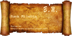 Bank Miletta névjegykártya